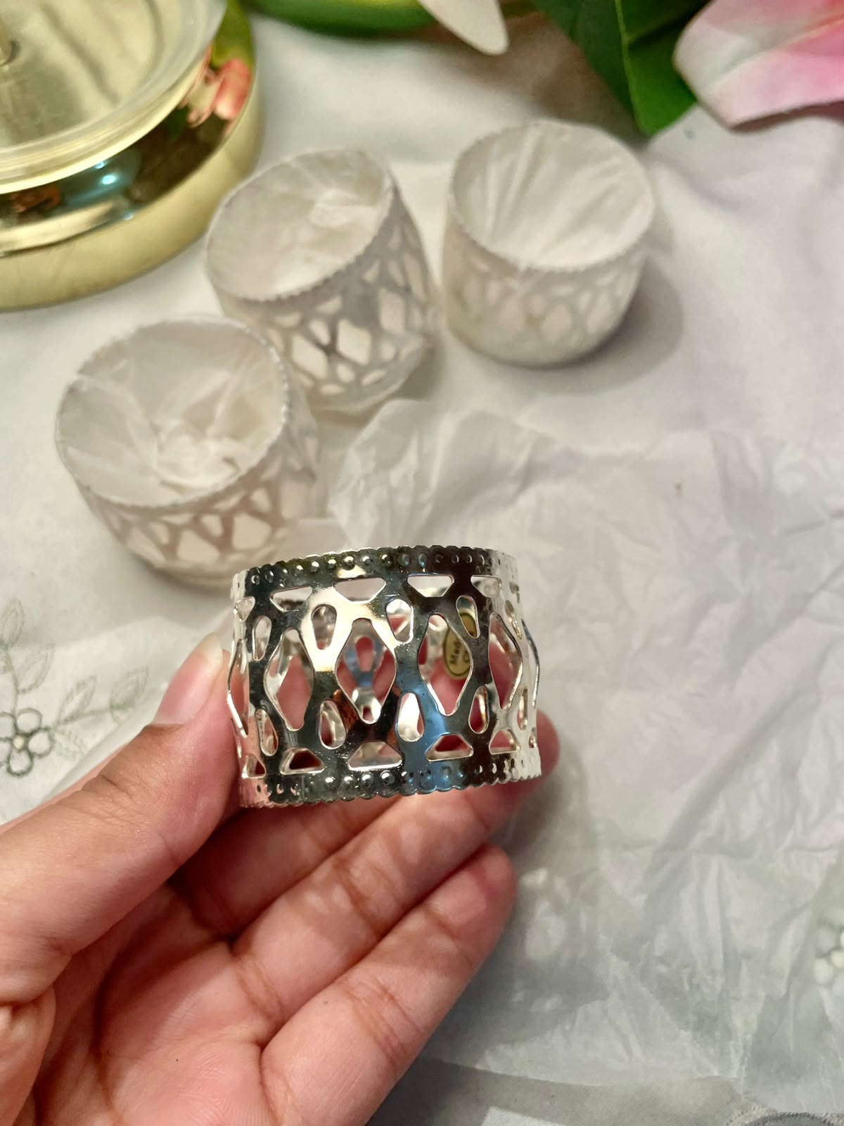 Queen Anne Silver Napkin Holders 4-Piece Set