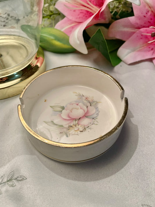 Koriem Corfu Floral Ceramic Ashtray Gold Trim 12 cm