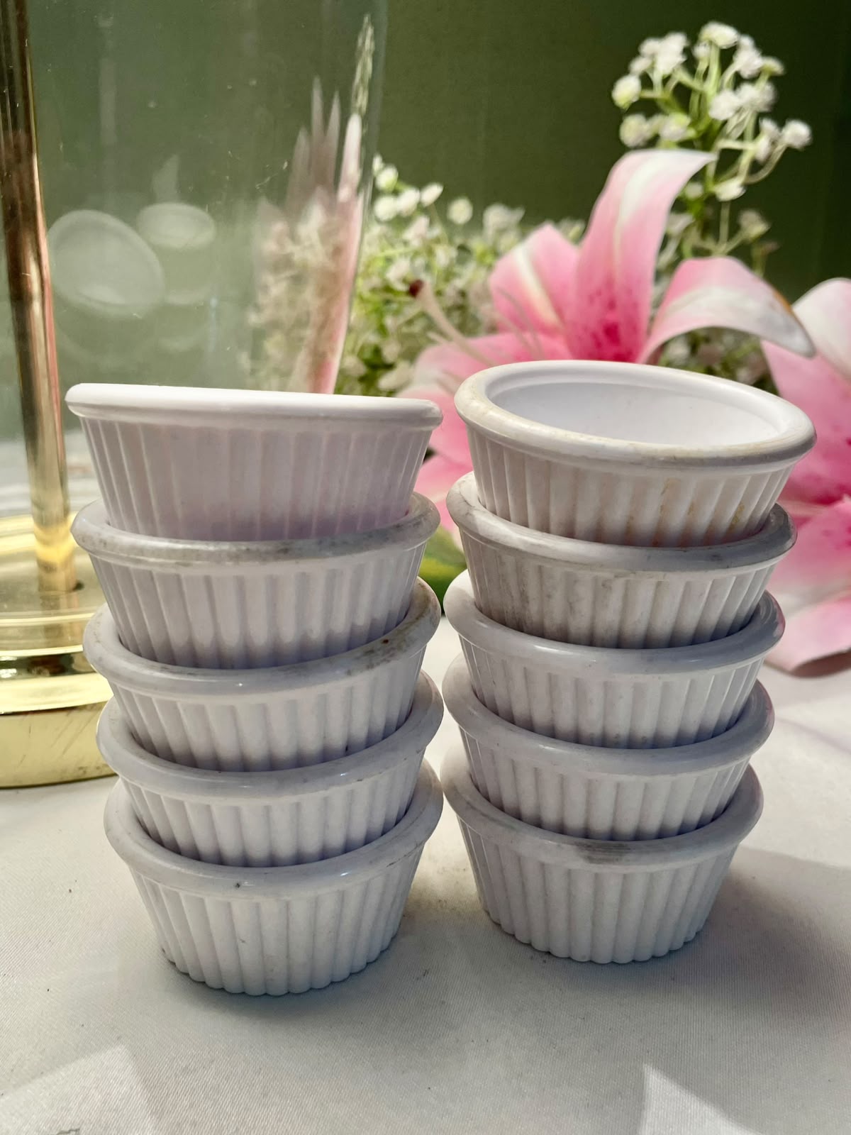 White Fluted Ceramic Ramekins 10-Piece Set 7 cm Oven-Safe