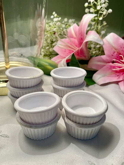 White Fluted Ceramic Ramekins 10-Piece Set 7 cm Oven-Safe