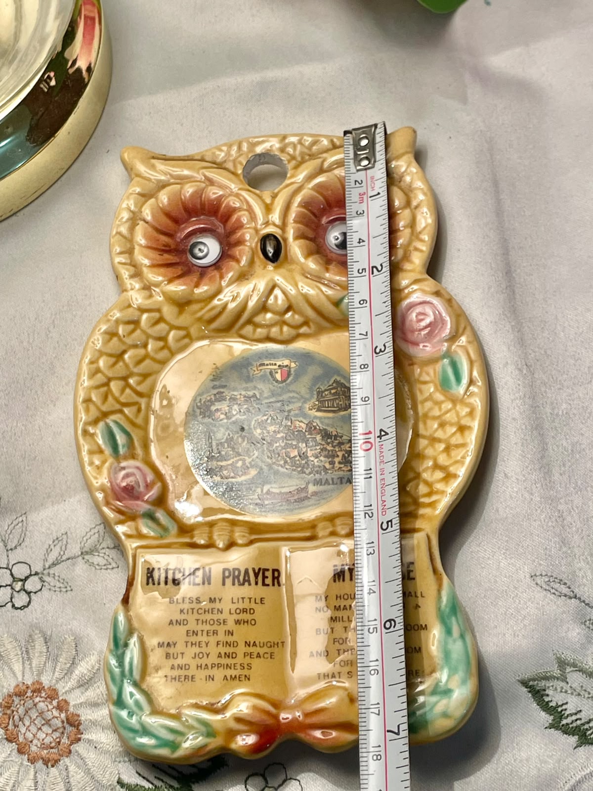 Malta Owl Ceramic Wall Plaque Kitchen Prayer 18 cm