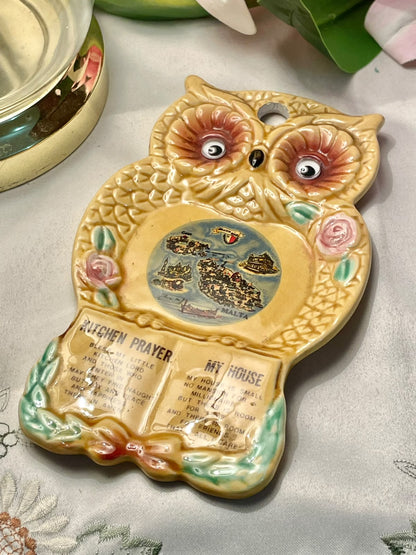 Malta Owl Ceramic Wall Plaque Kitchen Prayer 18 cm