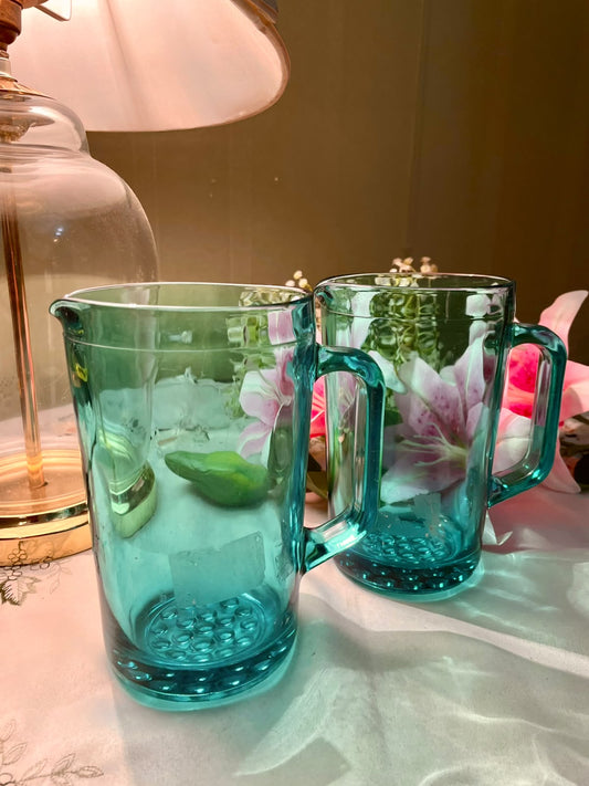 Vintage Teal Crystal Jugs Set of 2 (price is for each) 17 cm