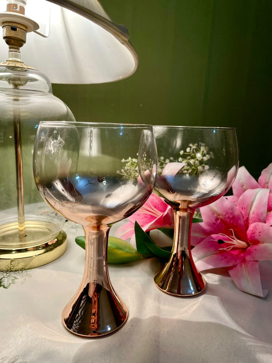 Large Rose-Gold Crystal Goblets Set of 2 19 cm