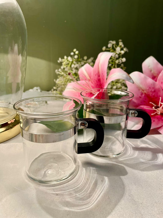 Vintage Crystal Mugs with Silver-Tone Bands Set of 2, 9 cm
