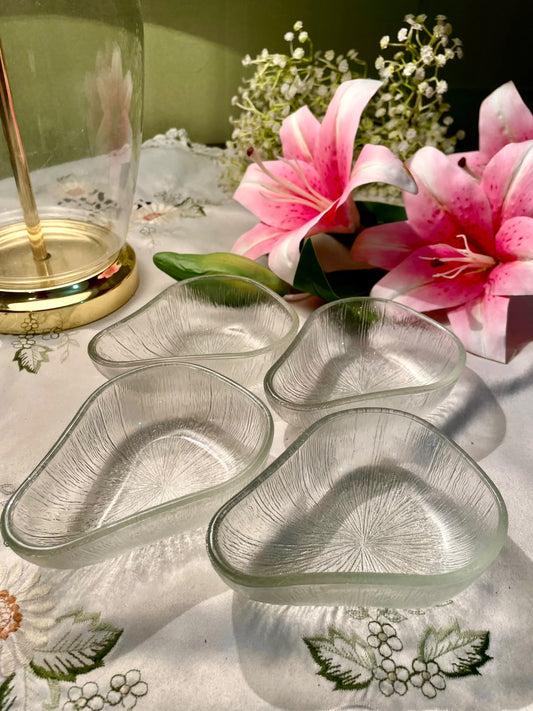 Vintage Pressed Crystal Teardrop Bowls Set of 4, 13 cm