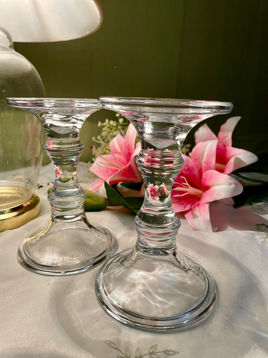 Vintage Clear Crystal Candle Holders Set of 2, 17 cm