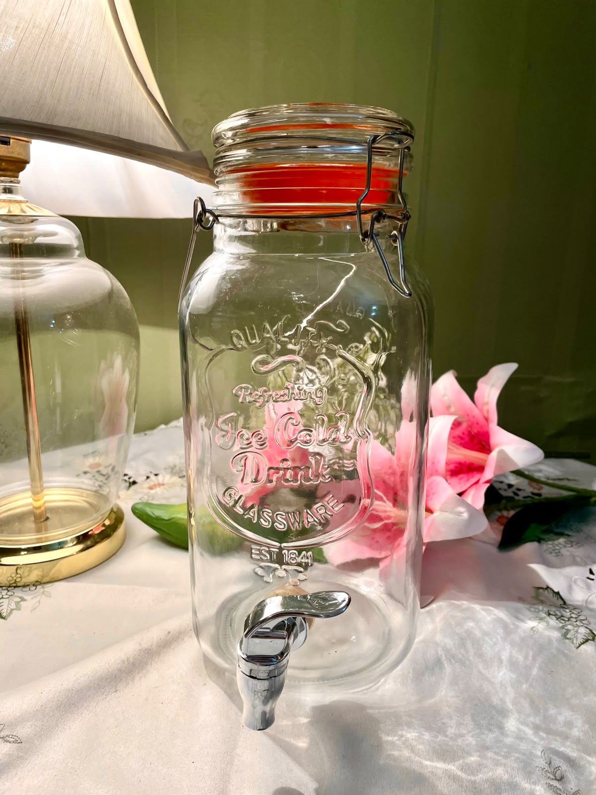 Vintage Crystal Beverage Dispenser with Tap 30 cm