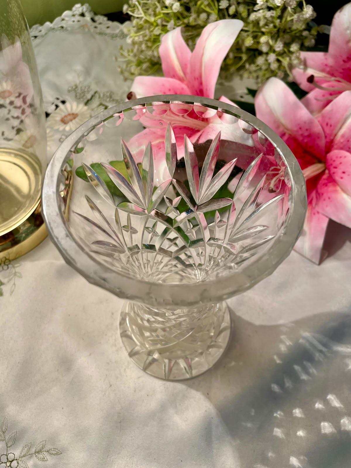 Vintage Cut Crystal Vase Clear 16 cm