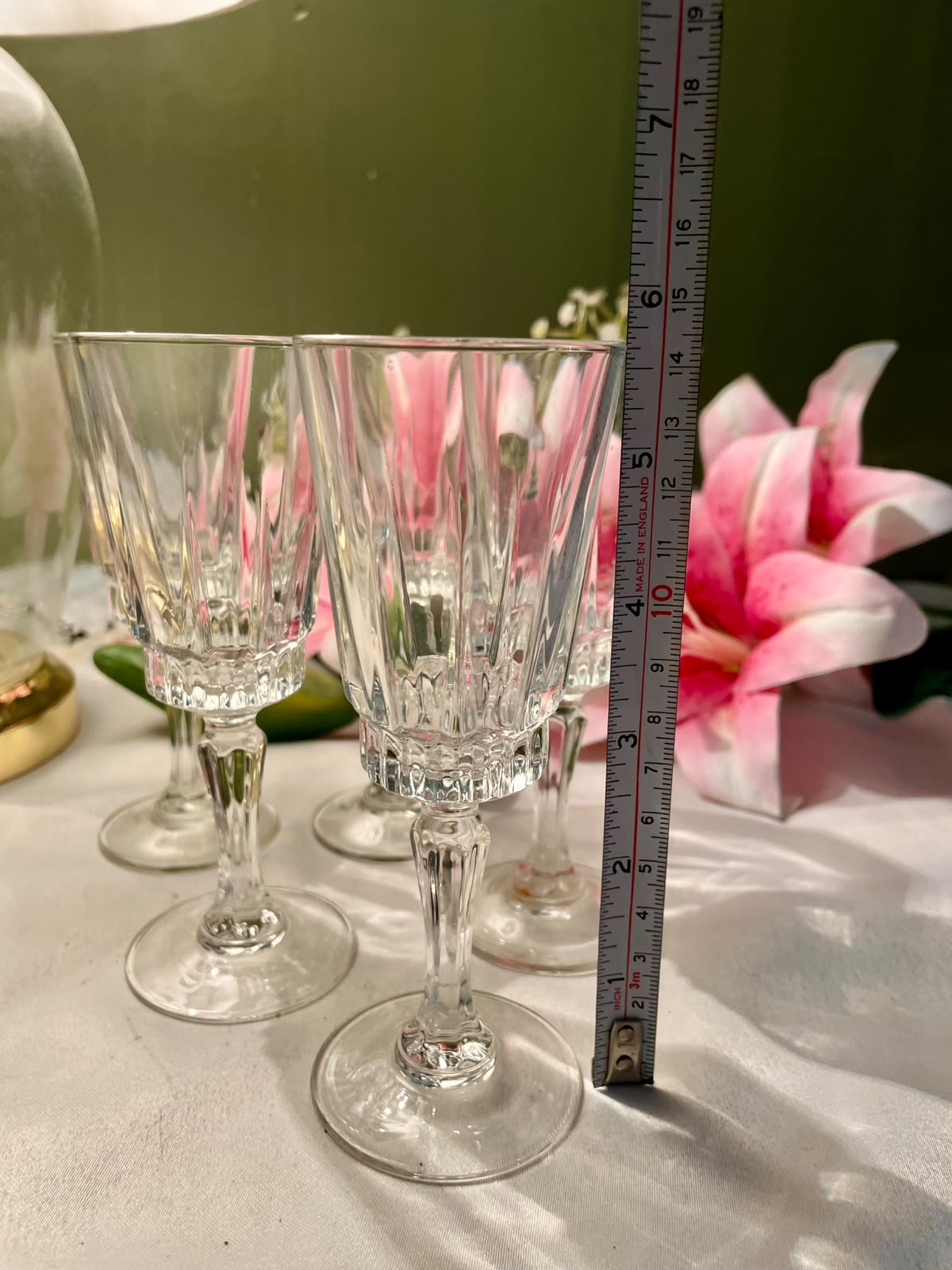 Vintage Fluted Crystal Goblets Set of 5, 15 cm