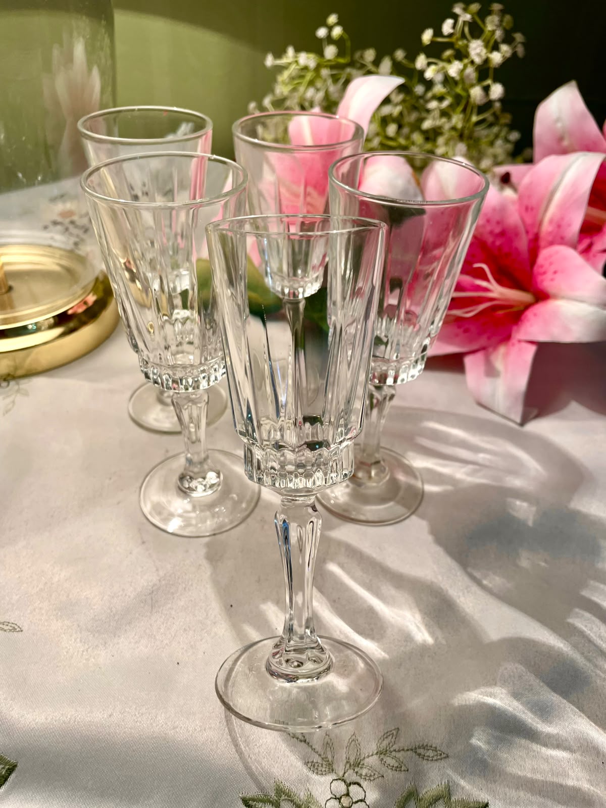 Vintage Fluted Crystal Goblets Set of 5, 15 cm
