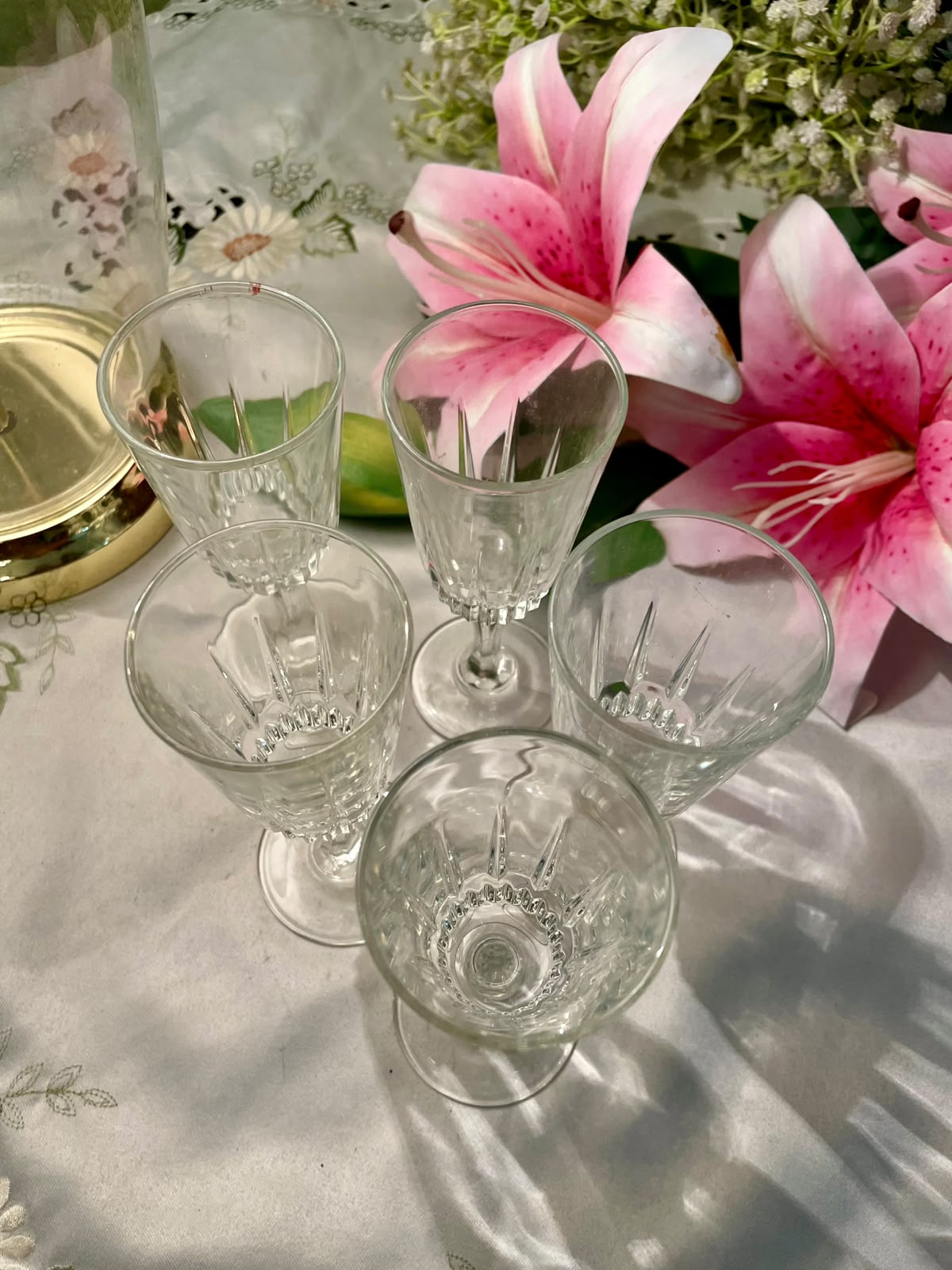 Vintage Fluted Crystal Goblets Set of 5, 15 cm