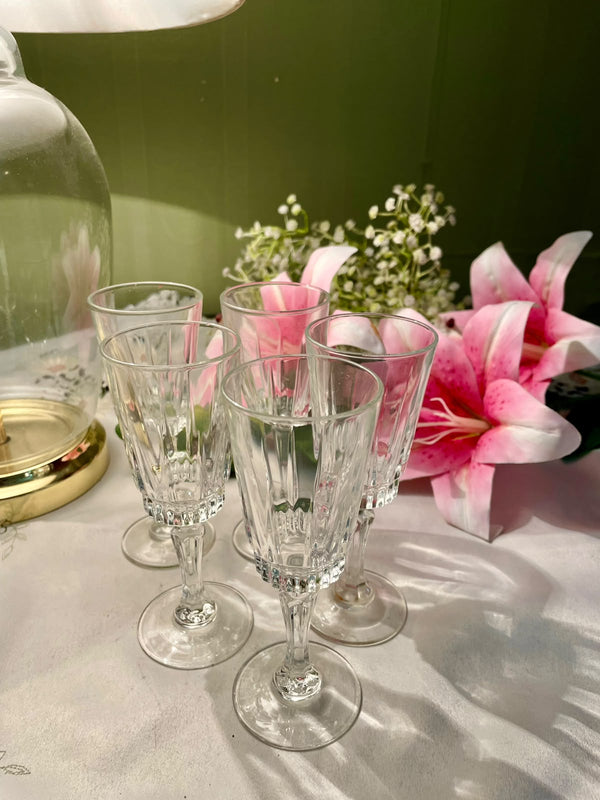 Vintage Fluted Crystal Goblets Set of 5, 15 cm