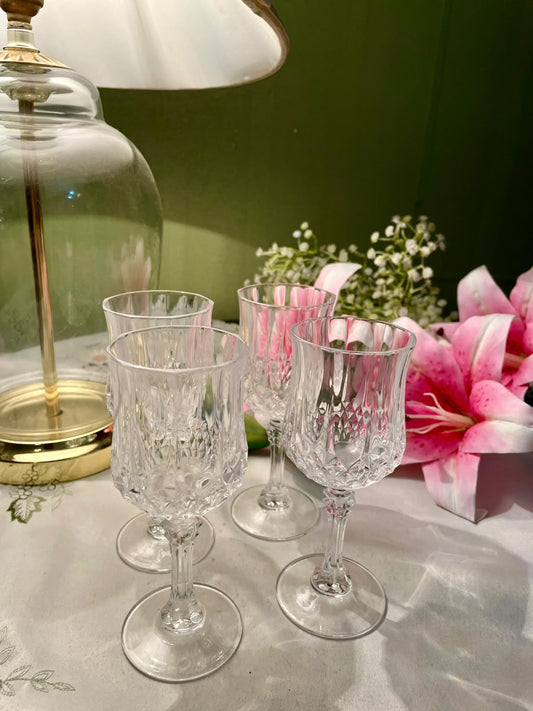 Vintage Faceted Crystal Goblets Set of 4, 15 cm