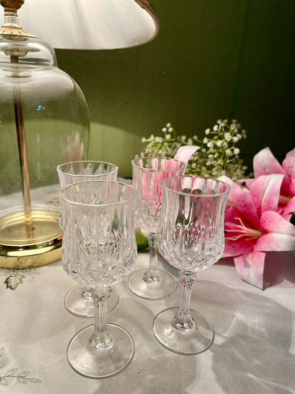 Vintage Faceted Crystal Goblets Set of 4, 15 cm