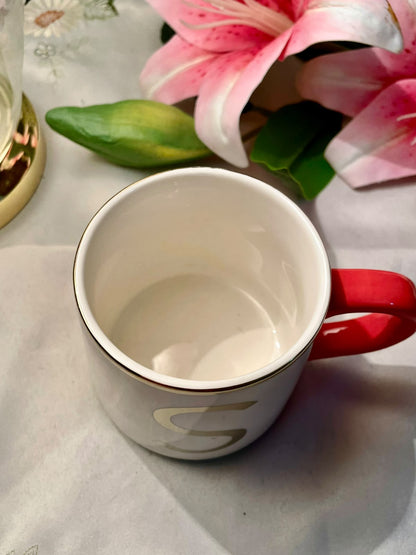 M&S Home Initial S China Mug Red Green Gold-Tone 10 cm