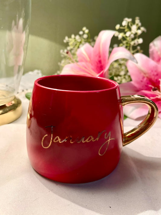 Fox & Ivy January Red Fine China Mug with Gold-Tone Handle