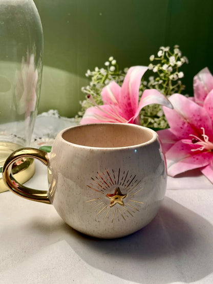 Oliver Bonas Star Gold-Tone Handle Ceramic Mug 9 cm