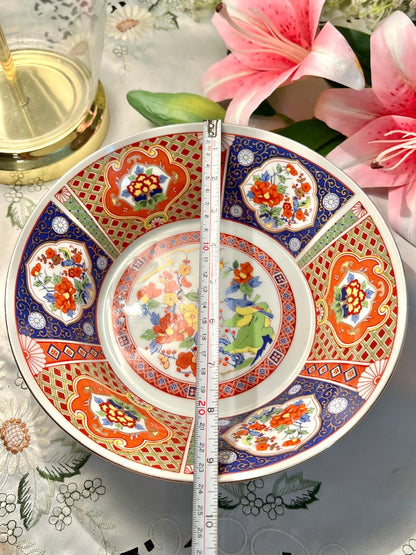 Vintage Japanese Imari Style Floral Porcelain Large Serving Bowl  9"