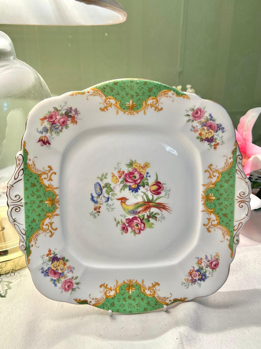 Vintage Paragon Rockingham Fine China Bird & Floral Square Serving Plate 23 cm