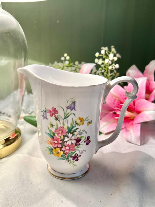 Vintage Queen Anne Old Country Spray Bone China Floral Jug 16 cm