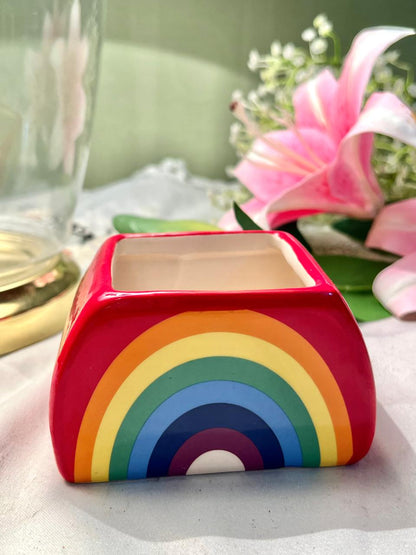Vintage hand painting Red Rainbow Ceramic Square Planter 8 cm