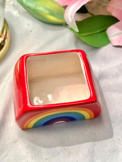 Vintage hand painting Red Rainbow Ceramic Square Planter 8 cm