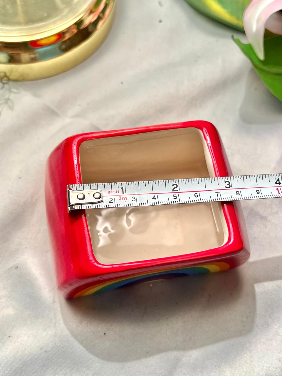 Vintage hand painting Red Rainbow Ceramic Square Planter 8 cm