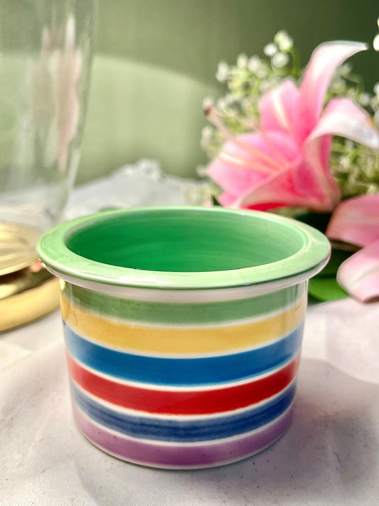 Vintage Whittard Hand painting Decorated Rainbow Stripe Ceramic Pot 10 cm
