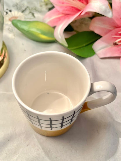 John Lewis & Partners hand painting Fine China Mustard Grid Mug 9 cm