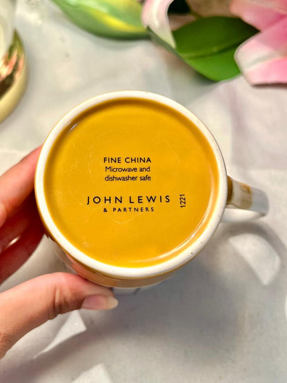 John Lewis & Partners hand painting Fine China Mustard Grid Mug 9 cm
