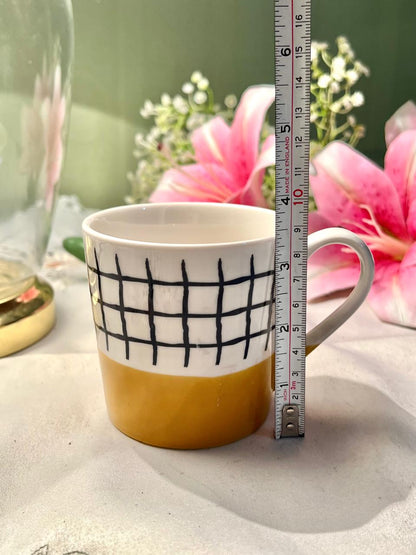 John Lewis & Partners hand painting Fine China Mustard Grid Mug 9 cm