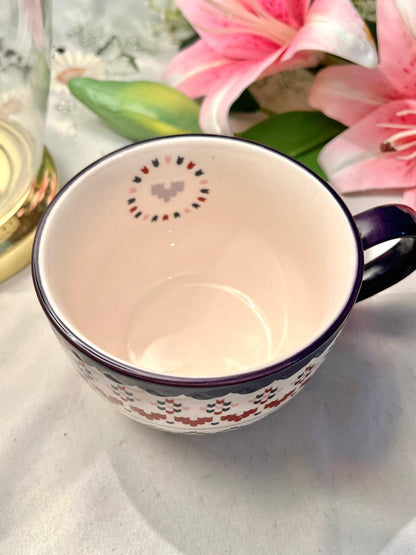 Sainsbury’s Large hand painting Ceramic Soup Mug Navy Folk Pattern 13 cm