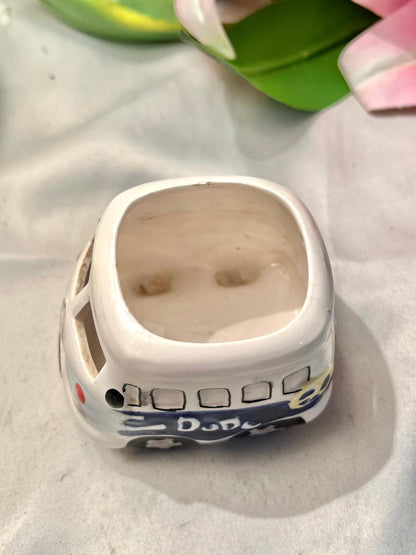 Ceramic hand painting Camper Van Egg Holder White Blue 8 cm