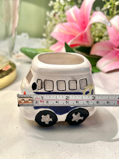 Ceramic hand painting Camper Van Egg Holder White Blue 8 cm