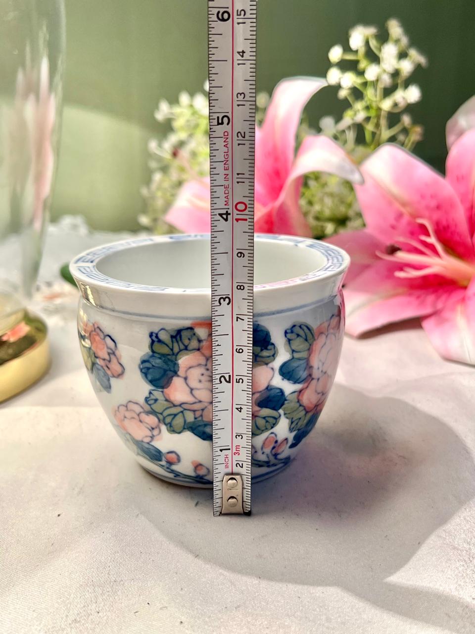 Blue & Pink Floral Ceramic Cachepot Planter 9 cm