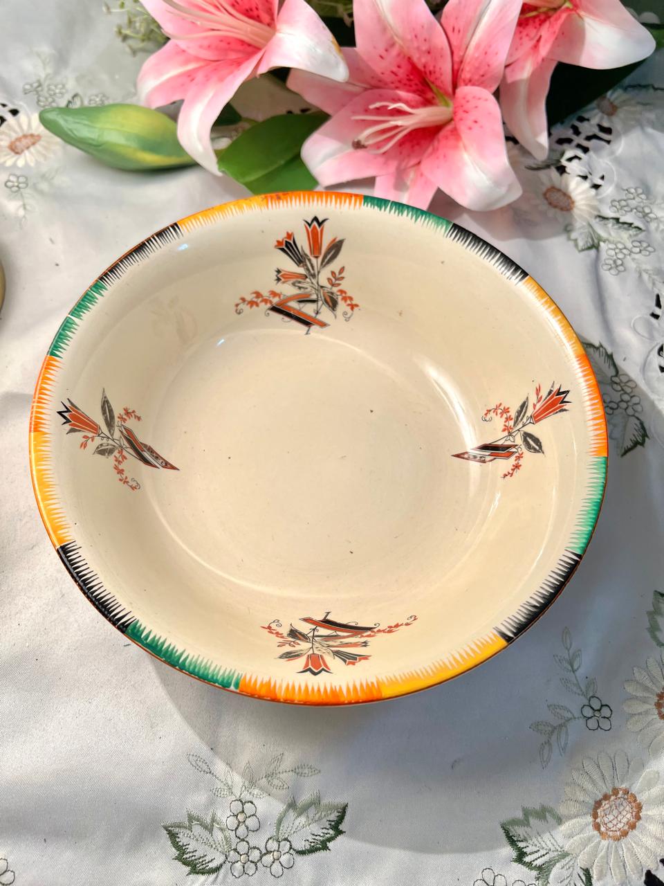 Vintage Multicolour Geometric Serving Bowl 24 cm