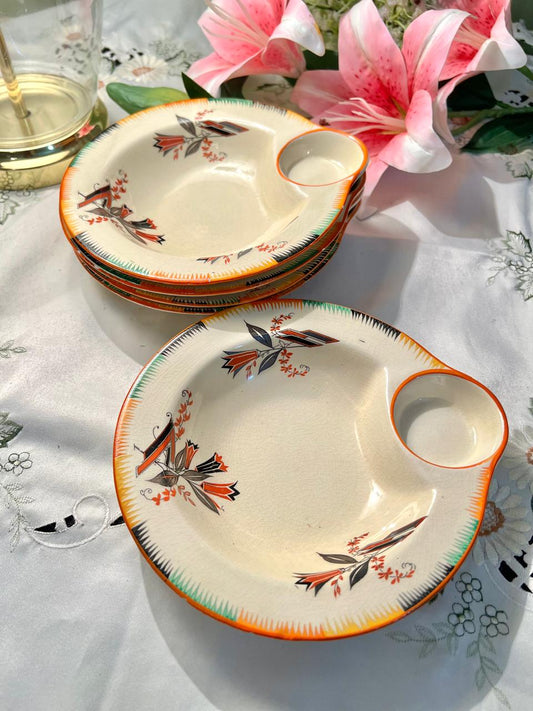 5-Piece Vintage Snack Plate Set Orange Green Floral 20 cm