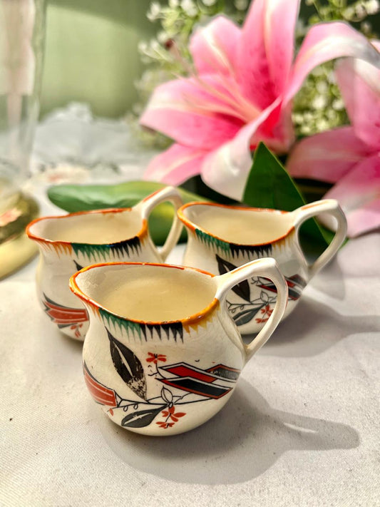 3-Piece Orange Green Floral Mini Milk Jug Set 7 cm