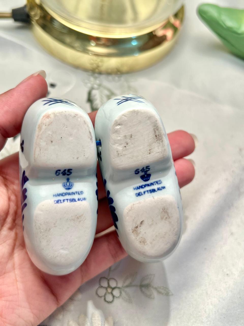 Handpainted Delftsblauw Miniature Clogs Pair Blue White 8 cm