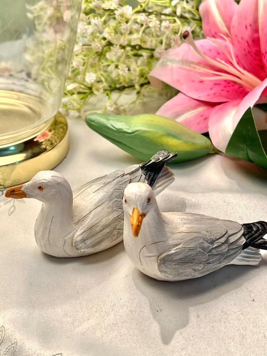 Pair of Seagull Miniature Decor Figurines Grey White 9 cm