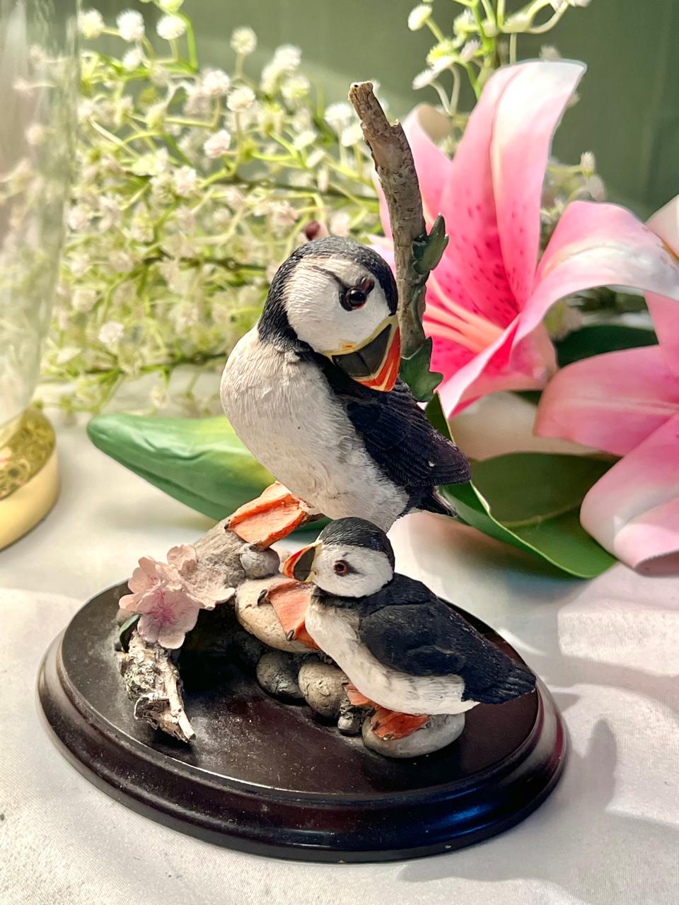 Two Puffin Bird Decorative Figurine on Base 15 cm