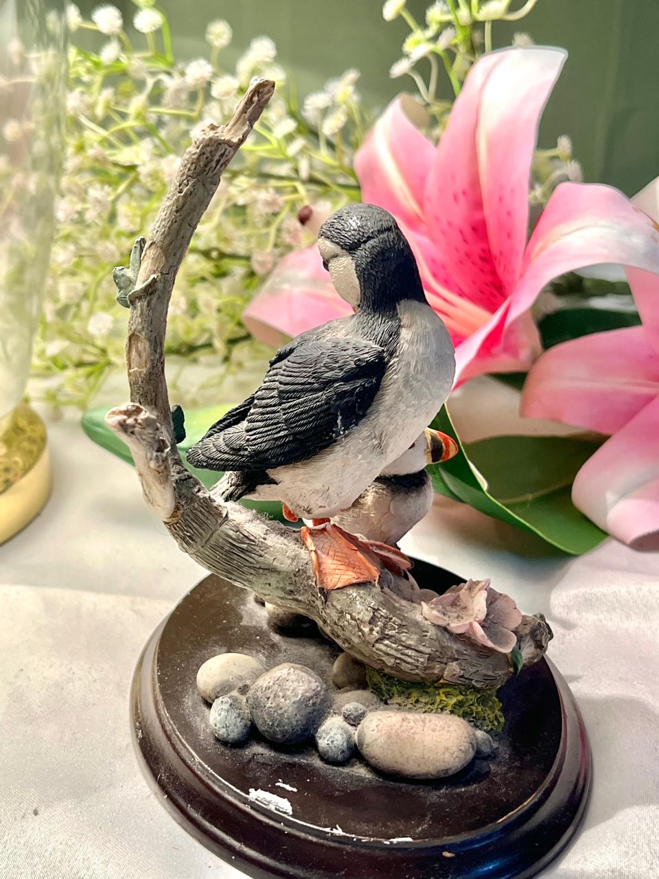 Two Puffin Bird Decorative Figurine on Base 15 cm