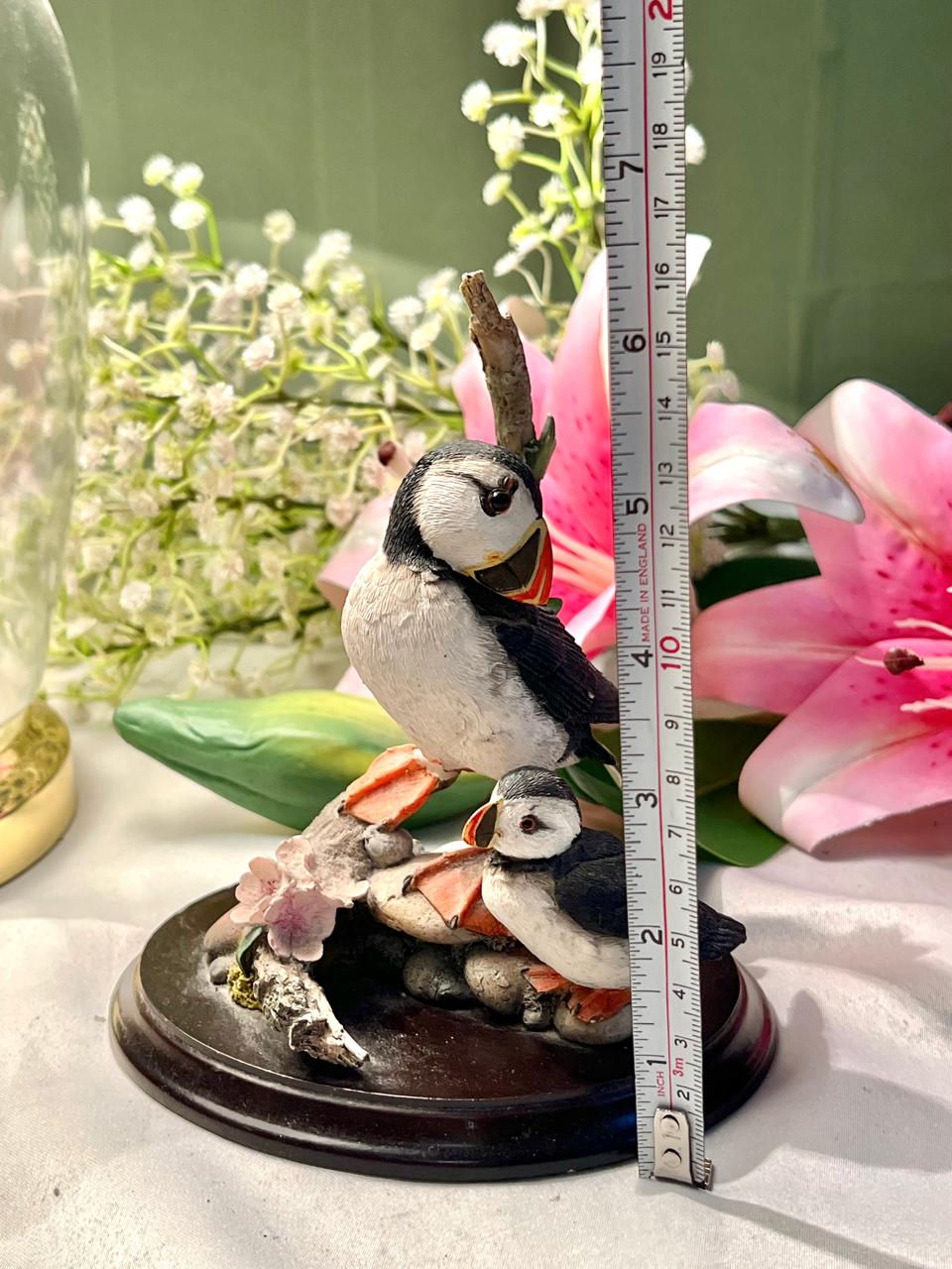 Two Puffin Bird Decorative Figurine on Base 15 cm