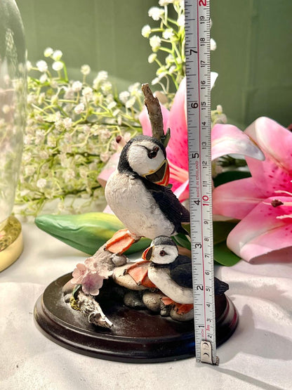 Two Puffin Bird Decorative Figurine on Base 15 cm