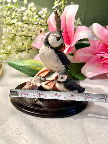 Two Puffin Bird Decorative Figurine on Base 15 cm