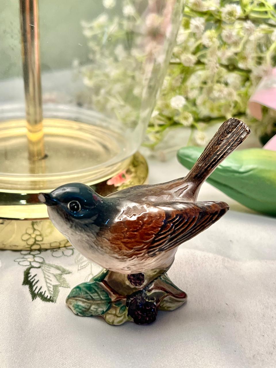 Miniature Ceramic Bird Figurine with Berries 8 cm