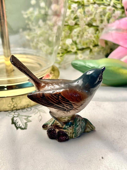 Miniature Ceramic Bird Figurine with Berries 8 cm
