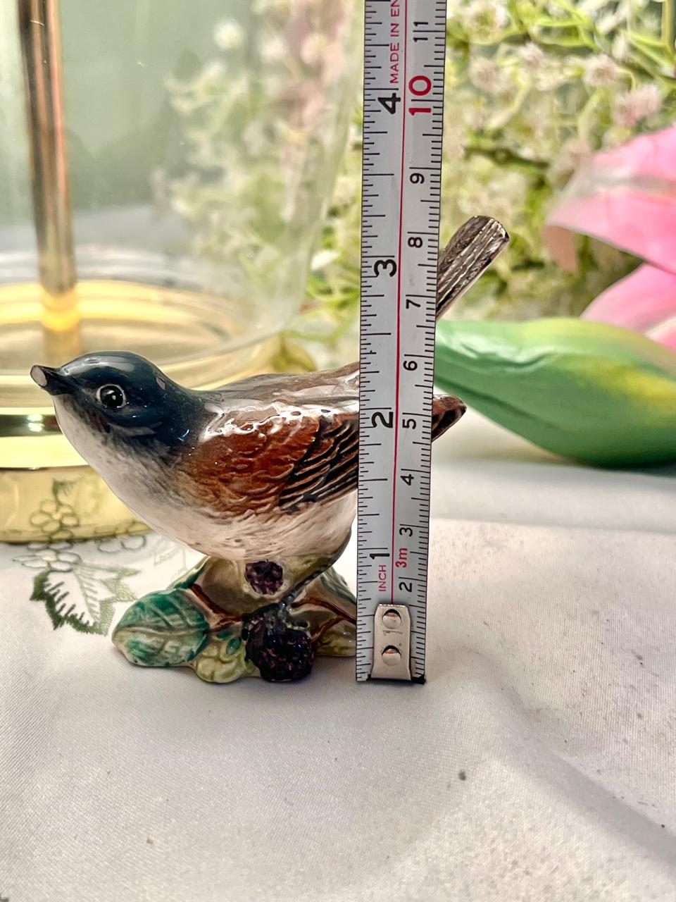 Miniature Ceramic Bird Figurine with Berries 8 cm