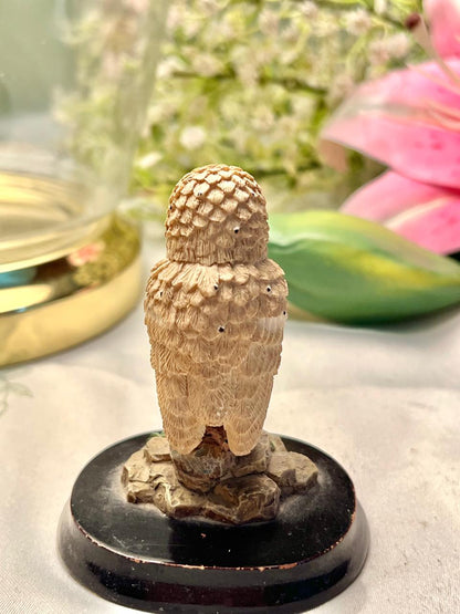 Miniature Owl Figurine on Display Base Cream Brown 8 cm
